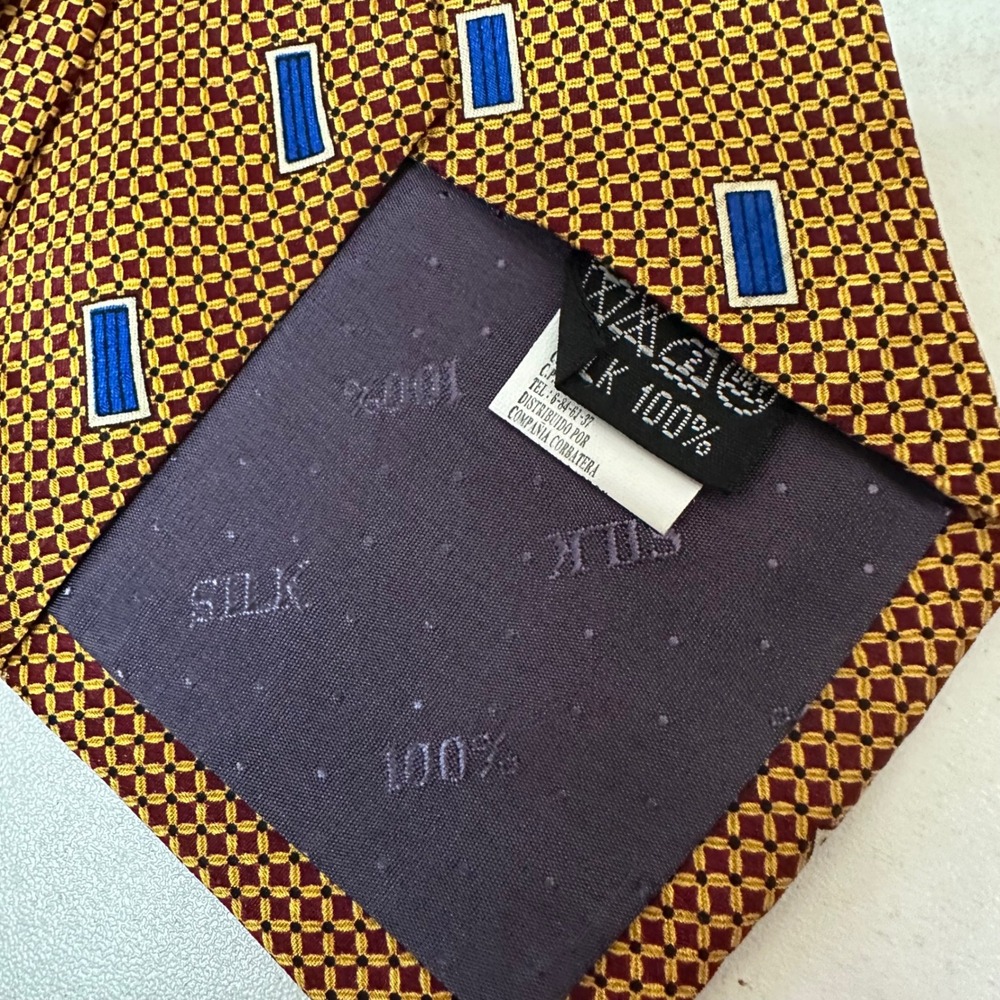 Renato Casati Italy Mode Silk Tie Gold Blue Geometric Pattern NWT - Picture 4 of 6